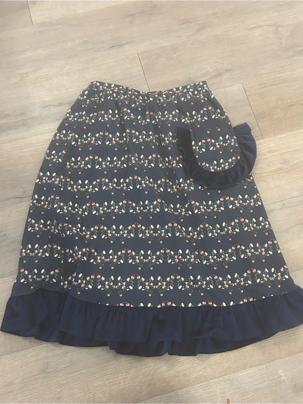 Wild Rose Navy Floral Ruffle-Hem Skirt